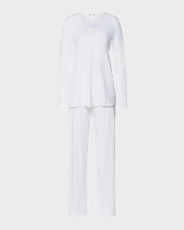 Silk-Trim Mercerized Cotton Pajama Set
